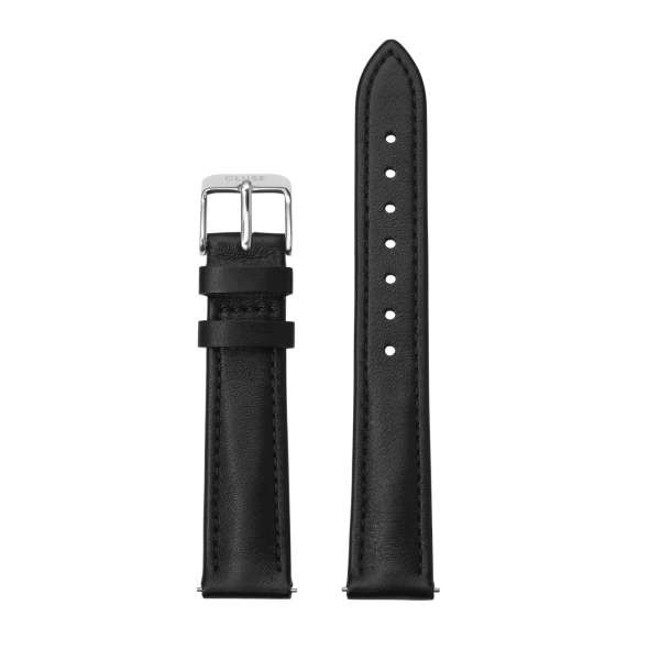  Pasek CLUSE 16mm skórzany czarno-srebrny CS12228