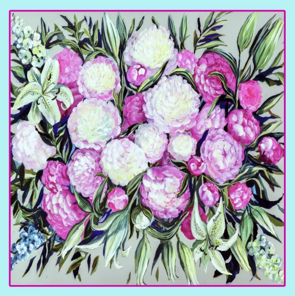 Poszetka jedwabna Pink Peony Agata Stelmach Art