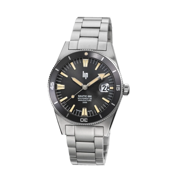 Zegarek męski LIP Nautic 666 Automatique czarny na bransolecie 39 mm 676053