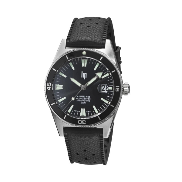 Zegarek męski LIP Nautic 666 Automatique czarny na pasku 39 mm 676050