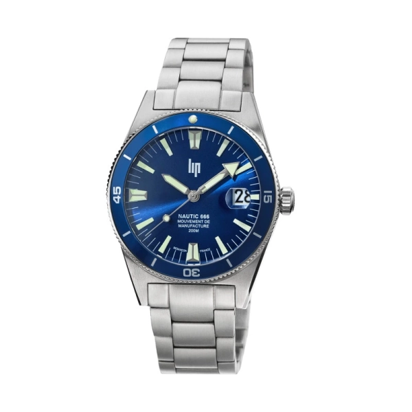 Zegarek męski LIP Nautic 666 Automatique niebieski na bransolecie 39 mm 676052