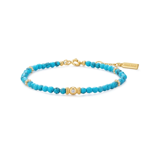Bransoletka damska Ania Haie z turkusem Ripple Joy złota B073-03G
